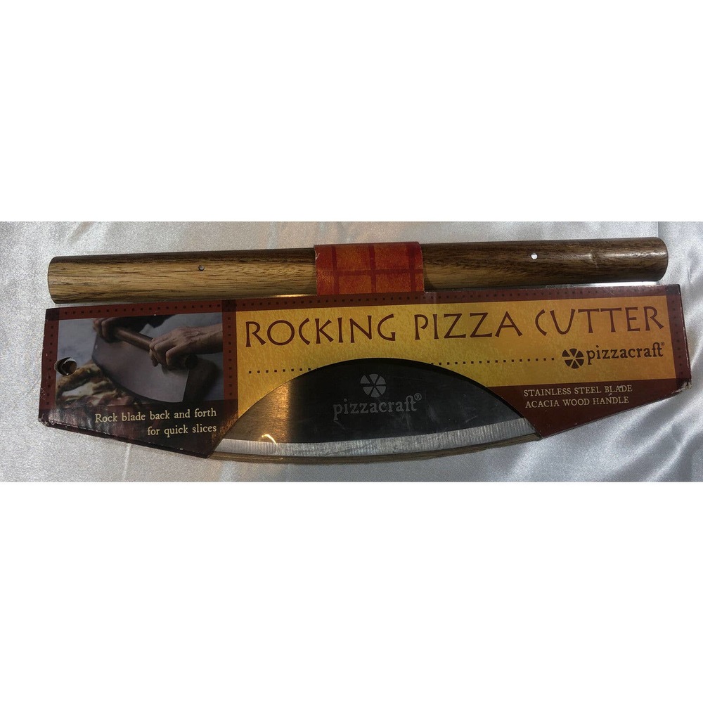 Pizzacraft Rocking Pizza Cutter Stainless Steel Blade Acacia Wood Handle *New*